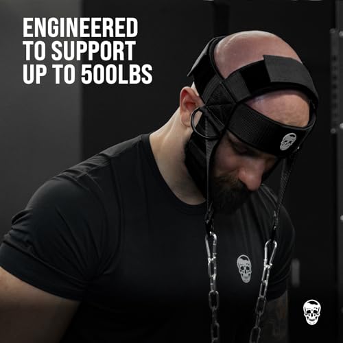 Gymreapers Neck Harness Weight Lifting - Neck Trainer Workout Equipment - Heavy Duty Stainless Steel Chain, Adjustable Neoprene Head Strap, Exercise Equipment for Strength & Pain Relief - color: Black