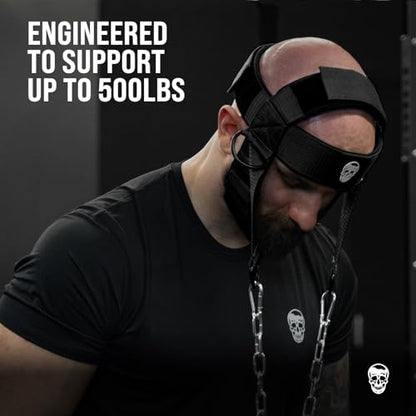 Gymreapers Neck Harness Weight Lifting - Neck Trainer Workout Equipment - Heavy Duty Stainless Steel Chain, Adjustable Neoprene Head Strap, Exercise Equipment for Strength & Pain Relief - color: Black