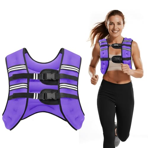 Weighted Vest, 8lb/12lb/16lb/20lb/25lb/30lb Weight Vest with Two Adjustment Straps for Men Women, Weight Vests with Reflective Stripe for Strength Training, Running, Jogging, Walking - color: Purple, size: 20 LB