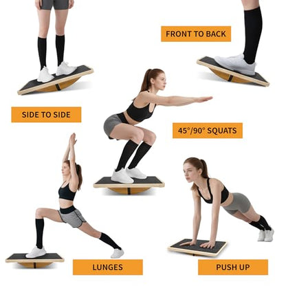 Balance Board for Physical Therapy, Wooden Wobble Board for Balance Training and Ankle Strengthening, Anti-Slip Surface, 350 lbs Capacity Standing Desk Rocker Board