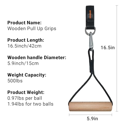 Wooden Pull Up Balls Grips Hand Grips Strength Trainer Exerciser for Chin Up Bar, Kettlebell, Barbell Home Gym Workout Equipment Rock Climbing Grips for Strength Training Max Load 500lbs