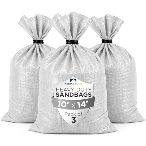 Heavy Duty Sand Bags Pack of 3, White Empty Sandbags with Built-In Ties, Woven Polypropylene UV Protection 1600 Hours, Fillable Sand Bags for Flood Control, Weight, 10x14 inches, 15 Pounds Volume