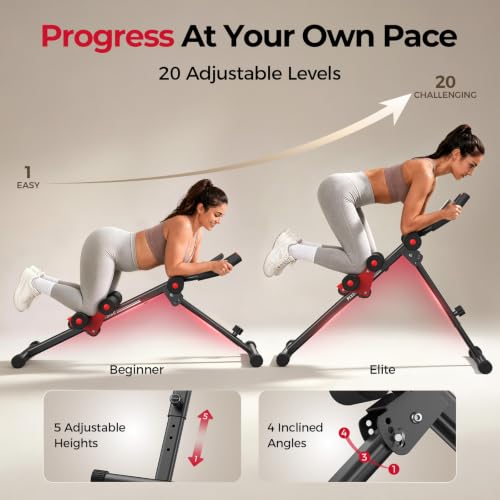 FLYBIRD AW1 Ab Workout Machine, Ab Crunch Machine Ab Workout Equipment Foldable for Home Gym, Bottom-Up Abdominal Trainer for Core Waist Workout and Body Shaping with Adjustable Heights and Angles, Red
