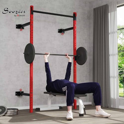 Soozier Adjustable Weight Bench with Dumbbell Rack Wooden Gym - color: Red