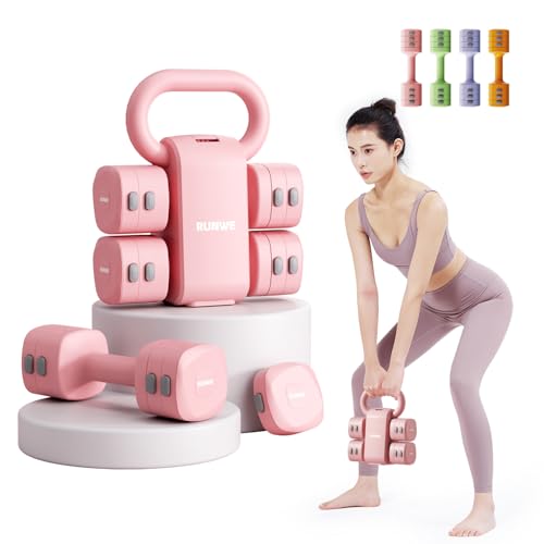 Lightweight Adjustable Dumbbell Kettlebell Set - 4 in 1 Free Weight Set with Kettlebell Grip Converter, Each 2.2 3.3 4.4 5.5lb Quick Change Weight Women Dumbbell Set for Small Spaces Home Gym - color: Adjustable Kettlebell Pink