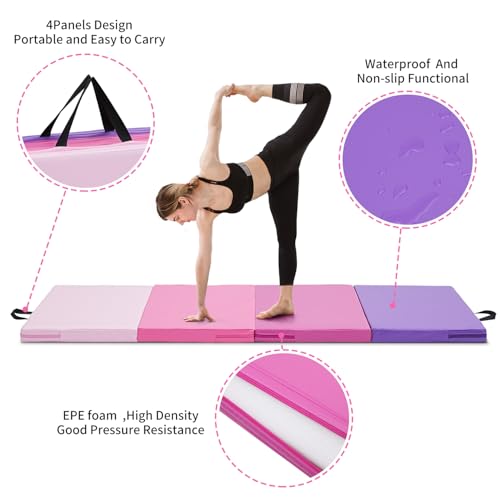 ZENOVA Gymnastics Mat 6'x3'x2''/4'x8'x2'' Exercise Mat Gym Mat for Home Aerobics Workout Foldable Tumbling Mat Children Gifts - color: 3FT x 6FT-- Gradient Pink
