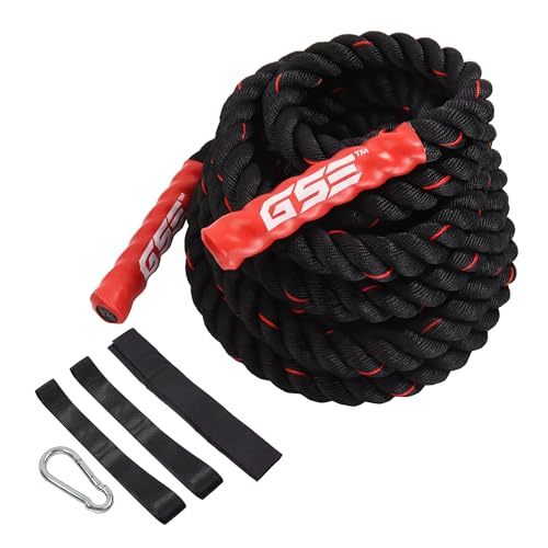 GSE Games & Sports Expert Gym Battle Rope, Heavy-Duty Workout Ropes for Indoor & Outdoor Workout, Exercise Rope for Strength Training - 30,40,50 Feet Lengths Available - color: Black&Red, size: 30ft x 1.5"