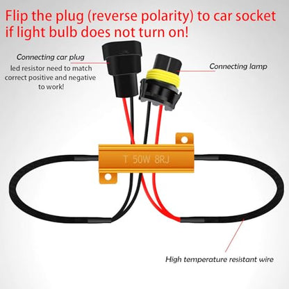 O-NEX 9006 LED Load Resistor Kit 50W 8ohm Headlight Bulb Relay Harness Adapter Anti Flicker Error Decoder Warning Canceller - size: 9005, 9006