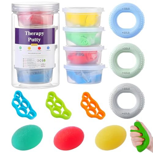 Hand Therapy Putty Kit, Grip Strength Trainer, Forearm Strengthener, Stress Balls, Hand Strengthening Devices 13Pcs Set Grip Strength, Dexterity, Mobility, Injury Stress Relief