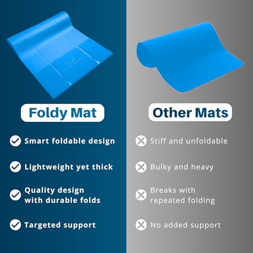 Foldable Yoga Mat Thick, in 6 Combinations; Greater Support and Protection for Joints, Body Alignment System, and Sections for Hands and Feet. Non-slip texture and water-resistant - color: Light Blue