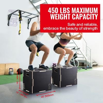 Happybuy 3 in 1 Plyometric Jump Box, 20/18/16 Inch Wooden Plyo Box, Anti-Slip Platform for Jumping Agility, Step Up Box for Home Gym Conditioning & Strength Training, Black