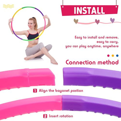 8 Pack Color Detachable Hoop Fitness Waist Exercise Ring Plastic Exercise Hoop Adjustable Weight Size Plastic Adult Party Supplies Game Sport Gymnastic