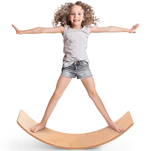 Natural Wood Balance Board for Kids | Montessori Wobble Board for Toddlers & Children Ages 3-8, Open-Ended Waldorf Learning Toy for Indoor Play, Core Balance Trainer, Birthday & Christmas Gift 2026 - color: Natural Wood, size: 35*10.2 Inch