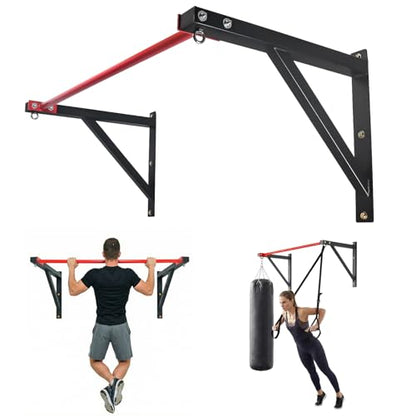 Wall Mounted Pull Up Bar, Heavy Duty Chin Up Bar Wall Mount for Home Gym Workout 500 lbs Weight Capacity Multi-Grip Strength Training Pull-Up Bars for Garage Gym