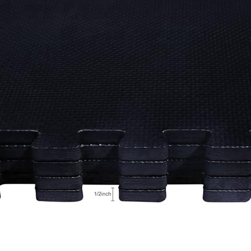 BalanceFrom Puzzle Exercise Mat 1/2" Thick, EVA Interlocking Foam Floor Tiles for Home Gym, Mat for Home Workout Equipment, Floor Padding for Kids, Black, 24 in x 24 in x 1/2 in, 24 Sq Ft - 6 Tiles