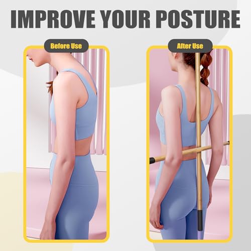 Bamboo Stretch Yoga Stick, 5ft/149 cm, Flexibility Stick for Physical Therapy, Premium Yoga Dowel with Super Sturdy Rubber Handle Ends, Exercise Bar for Posture Corrector