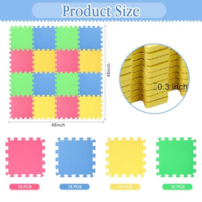 Nuanchu 60 PCS Kids Foam Puzzle Mat,Green, Blue, Yellow, Red - color: Green, Blue, Yellow, Red