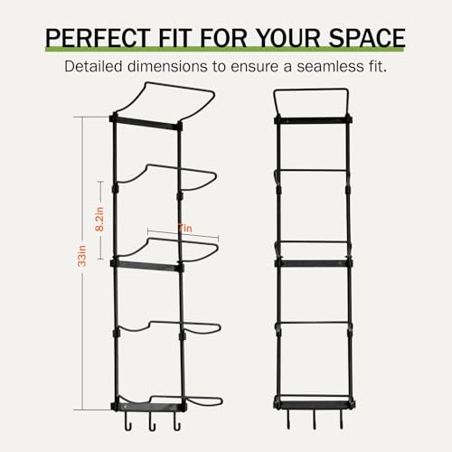 Slim Panda Yoga Mat Holder Wall Mount With Mesh Bag,Yoga Accessories Storage Rack,Home Gym Organizer with 5-Tier & 3 Hooks for Hanging Yoga Mats, Foam Roller, Resistance Bands, Space Saver