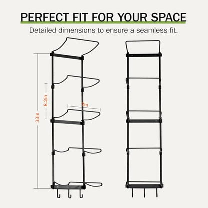 Slim Panda Yoga Mat Holder Wall Mount With Mesh Bag,Yoga Accessories Storage Rack,Home Gym Organizer with 5-Tier & 3 Hooks for Hanging Yoga Mats, Foam Roller, Resistance Bands, Space Saver