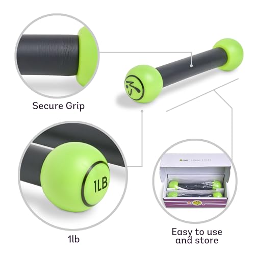 Zumba Toning Sticks 1 lb Weights Set of 2, 1 Pound Hand Weights for Women, Dumbbell Weight Set, Durable and Light 1 Pound Weights Set of 2