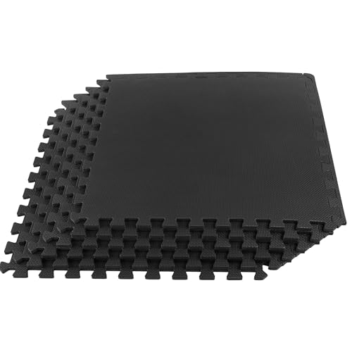 EVA Foam Mat Tiles 6-Pack - 24 SQ FT of Interlocking Padding for Garage, Playroom, or Gym Flooring - Workout Mat or Baby Playmat by Stalwart (Black)