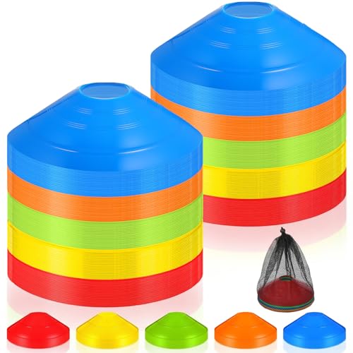 Lemecima 120-Pack Agility Soccer Cones with Portable Carry Bag - Premium Disc Cones for Sports Training, Football, Basketball, Coaching & Practice Equipment (5 Colors)