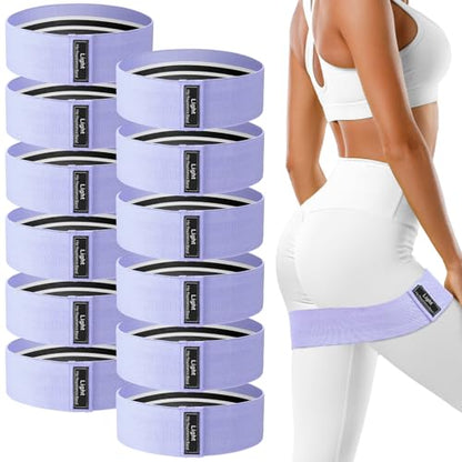 12 Pcs Fabric Resistance Bands for Working Out Non-Slip Booty Exercise Loop Bands for Women Men Glutes Hip Thigh Butt Yoga Pilates Fitness Gym, Light Medium Heavy