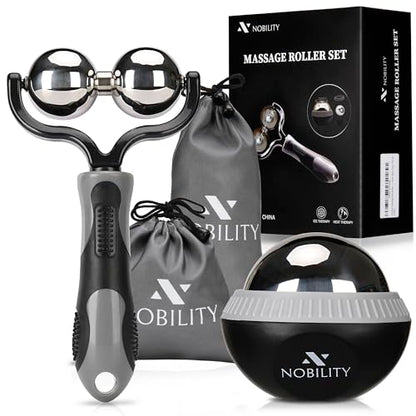 Nobility Massage Ball Roller– Ice Cold and Hot for Deep Tissue and Sore Muscle Relief of Stiffness and Stress, Body, Neck, Back, Foot, Plantar Double Grey