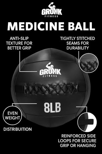 Gronk Fitness Premium Wall Ball | Non-Slip Weighted Medicine Ball | Great Wall Ball for Full Body Workouts | Perfect for Strength & Conditioning Exercises | Black