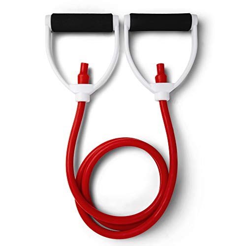Champion Sports Resistance Tube Bands for Men and Women, Durable Stretch Fitness Band for Strength Training, Stretching, Rehabilitation - Premium Home Workout Equipment - 60 Lbs Resistance Tubing-Red