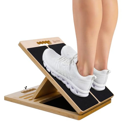 Portable Wooden Slant Board for Calf Stretching with Resistance Bands, Adjustable 300 Lbs Weight Capacity Incline Board for Calf Stretcher, Calf Stretch Board for Knees Ankle Heel Feet Leg