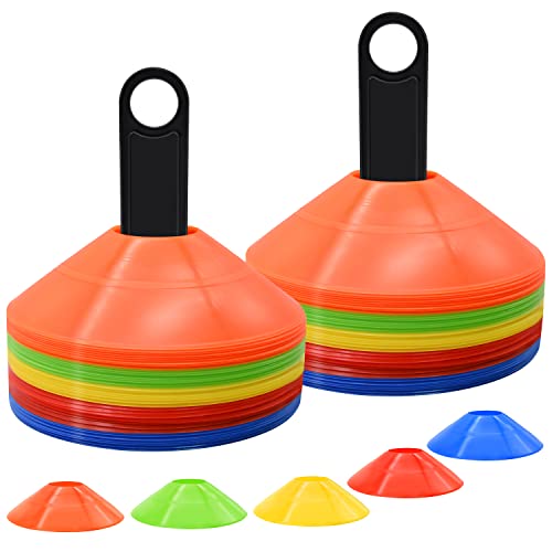 25/50/100pcs Disc Cones, Agility Soccer Cones with Carry Bag and Holder, Soccer Cones for Sports Training, Football, Soccer, Basketball, Coaching, Practice Equipment, 5 Color - color: B-100 Pack