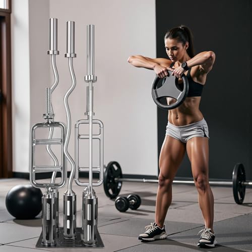 Barbell Holder Floor Stand VerticalBarbell Holder Floor Stand Vertical, 2-inch Barbell, Dumbbell Holder, Weight Training Equipment Organizer，Curl Bars, Hex Bars, Trap Bars, Triceps bars, Holds 5 Bars