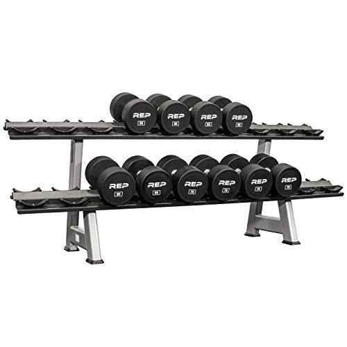 REP Fitness Urethane Coated Round Dumbbells, 5 to 100 lbs, Singles or Pairs, With or Without Rack, Steel Core, Rubber Encased, Chrome Handles, Professional Weights for Home Gym Strength Training - style: 55-75 lb set