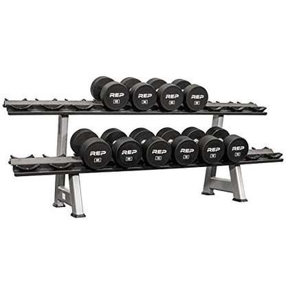 REP Fitness Urethane Coated Round Dumbbells, 5 to 100 lbs, Singles or Pairs, With or Without Rack, Steel Core, Rubber Encased, Chrome Handles, Professional Weights for Home Gym Strength Training - style: 55-75 lb set
