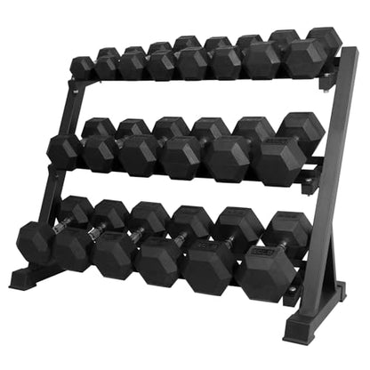 RitFit Rubber Hex Dumbbell Set with Storage Weight Rack - style: 550 LBS (5-50LB)