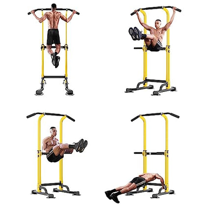 Dland Power Tower Pull Up Bar Dip Station and Height Adjustable Dip Bar Stand, Multi-Function Home Gym Exercise Equipment Strength Training Fitness Workout Station - color: Yellow