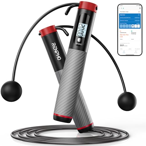 RENPHO Cordless Jump Rope, Weighted Jump Rope with Counter, Jump Ropes for Fitness, Smart Skipping Rope for Crossfit - color: B-Grey