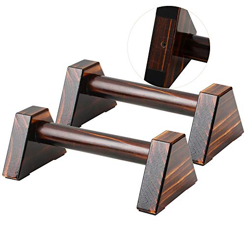 Push-up Stand, 2 PCS Wood Pushup Bars Non-Slip Base Exercise Home Workout Equipment, 30CM Wooden Parallettes Handle Stands Grip for Men Strength Training, Planks Calisthenics - color: CARBIDE WOOD