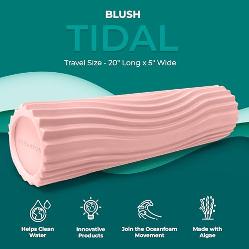 Tidal Roller - Blush - Muscle Massage Foam Roller for Back Pain & Stretching - Firm and Ergonomic Wide Wave Textured - Yoga, Athletics, & Wellness - Full Size, 20" x 5" - color: Blush