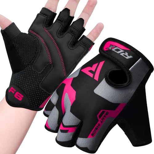 RDX Weight Lifting Gloves Women Fitness Workout, Anti Slip Padded Palm Grip Protection, Elasticated Breathable, Powerlifting Gym Bodybuilding Strength Training, Half Finger, Cycling Calisthenics - color: Pink, size: Medium