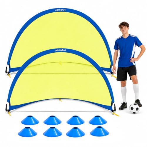 Poray Soccer Goal for Kid Easy-up Set of Two Portable Soccer Net 210D Oxford with 8 Field Marker Cones Extra Stakes Fun for Backyard and Soccer Training - color: Blue, size: 6FT