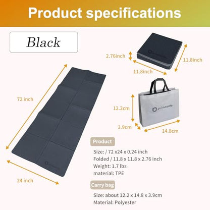 Primasole TPE Folding yoga mat Travel Double side Non-Slip Lightweight Pilates & Floor Workouts6mm thick Black Color PSS22NH013A