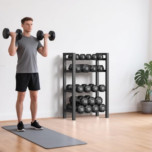 4 Tier Dumbbell Rack,Adjustable Weight Rack for Home Gym,Heavy Duty Weight Stand,800LBS Capacity Kettlebells Storage,Workout Equipment Organizer (Rack Only)