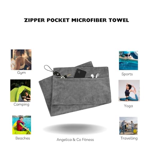 Angelica & Co Microfiber Fast Drying Gym Towel with Phone Pocket, Zipper, Fitness, Pilates, Yoga Mat Cover, Bench Cover, Camping - Pink L - color: Pink