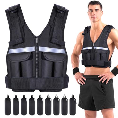 Sportneer Adjustable Weighted Vest Weights: 2-18 lbs/2-42 lbs Washable Weight Vest for Walking 16 In 1 Fast Adjust Rucking Vest for Women and Men Home Gym Running Jogging Strength Training Vests