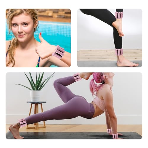 Adjustable Ankle Weights for Women - Non - slip Silicone, 2 - Pack 1lb Each, Leg weights, Black & Pink