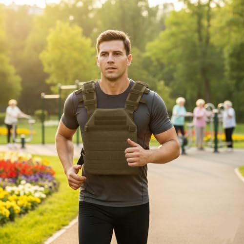 Adjustable Weighted Vest Fitness Sport Training Strength and Endurance Training,Quick Release with Molle for Running,Fitness Workouts - color: Green
