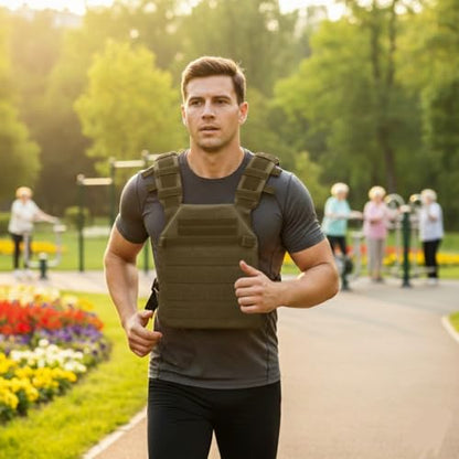 Adjustable Weighted Vest Fitness Sport Training Strength and Endurance Training,Quick Release with Molle for Running,Fitness Workouts - color: Green