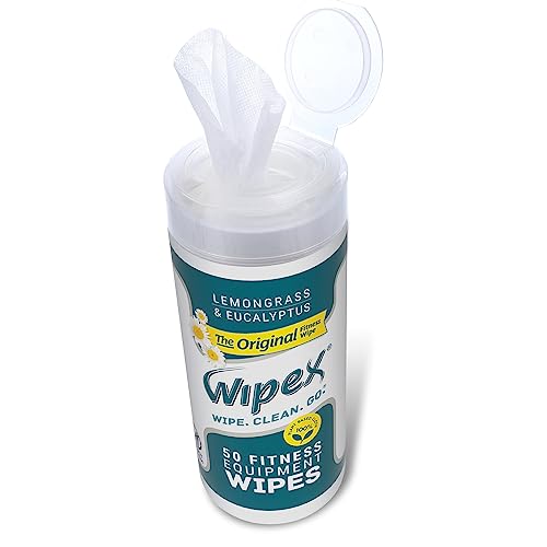 Wipex Fitness Equipment Wipes - EWG Verified - 50 Ct Original Natural Plant Based Gym Wipes for Equipment, Clean Surfaces at Home or Gym, Use as a Yoga Mat Cleaner, Lemongrass, Eucalyptus & Vinegar